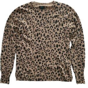 J. Crew 🐆 Cashmere Leopard Black & Tan Animal Print Crew Neck Luxe Sweater M